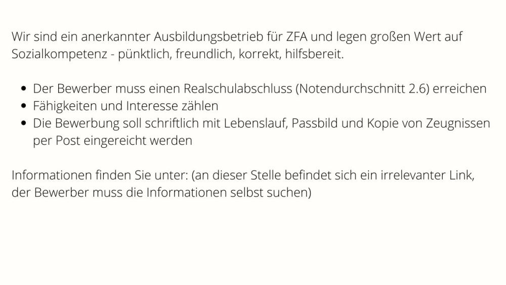 Auszubildende suchen, Beispiel einer schlechten Stellenanzeige