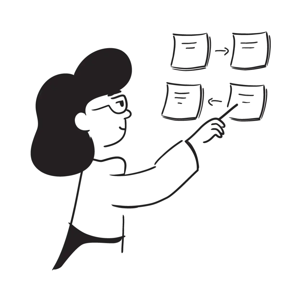 Illustration einer Frau, die einen Businessplan ausarbeitet.
