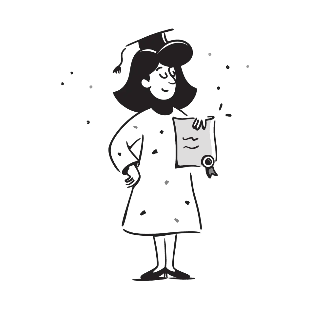 Illustration einer Dame, die ihr Abschlussdiplom hält.