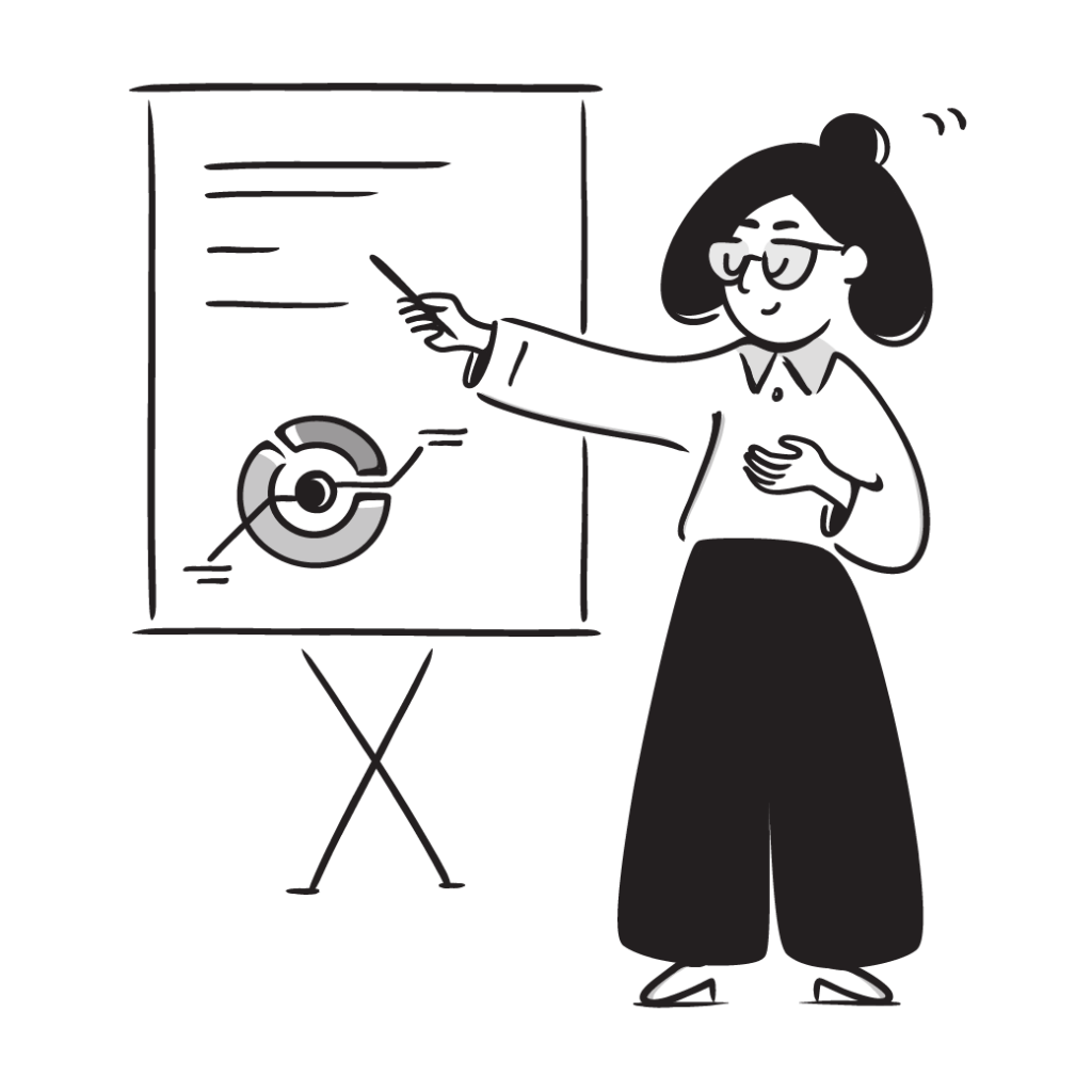 Illustration einer Frau, die an einen Pitch gibt.